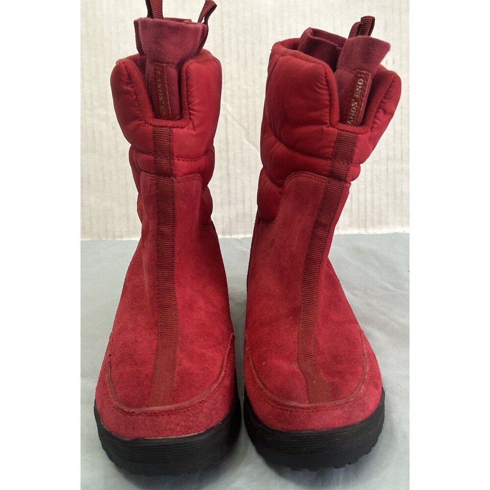Lands End Women's Red Suede Quilted Puffer Winter Snow Boots Womens Sz 6.5